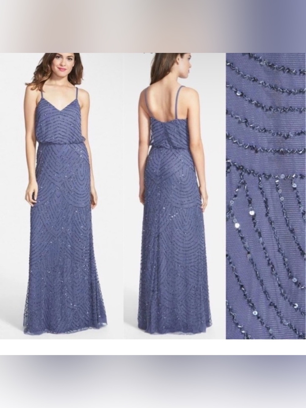 Adrianna Papell Purple Beaded Blouson Evening Gown SZ 8 W Tags GALA MOB Art Deco